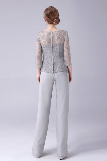 Plata 2 Piezas Delgados Elegantes Madre de la Novia Trajes de Pantalón